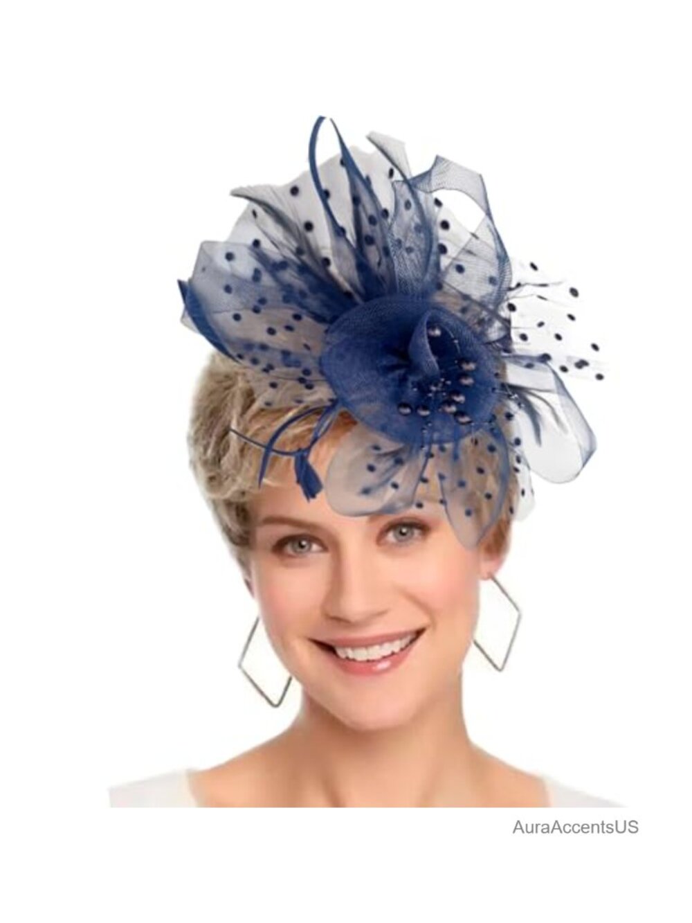 Vintage Floral Fascinator Hat with Mesh Veil & Feathers for Tea Party, Derby &